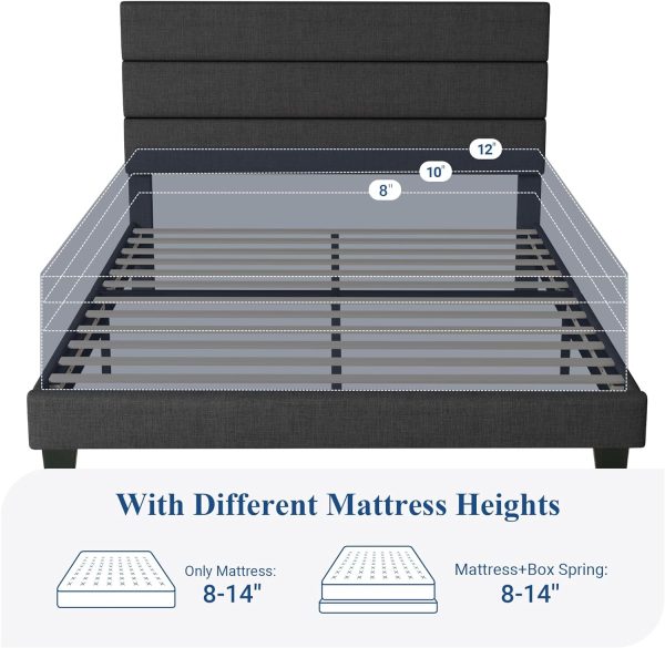 Allewie Queen Size Platform Bed Frame with Fabric Upholstered Headboard and Wooden Slats Support, Fully Upholstered Mattress Foundation/No Box Spring Needed/Easy Assembly, Dark Grey - Image 7