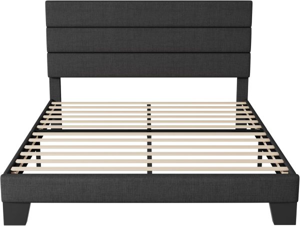 Allewie Queen Size Platform Bed Frame with Fabric Upholstered Headboard and Wooden Slats Support, Fully Upholstered Mattress Foundation/No Box Spring Needed/Easy Assembly, Dark Grey - Image 8