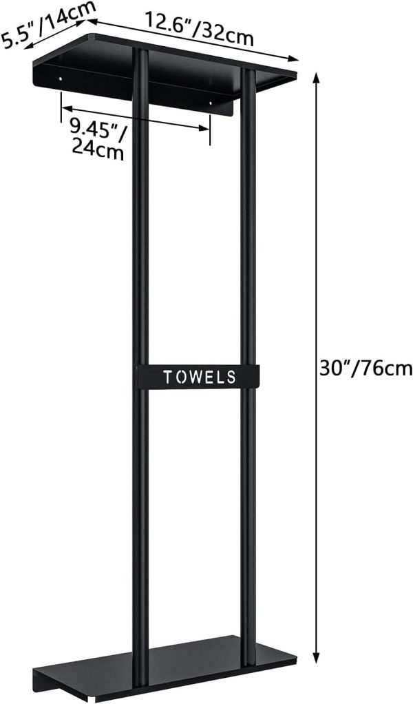 Bathroom Towel Storage Rack, Towel Racks for Bathroom Wall Mounted 30 inch with Shelf Can Holds 6 Large Towels, Wall Towel Rack for Rolled Towels, Black - Image 3