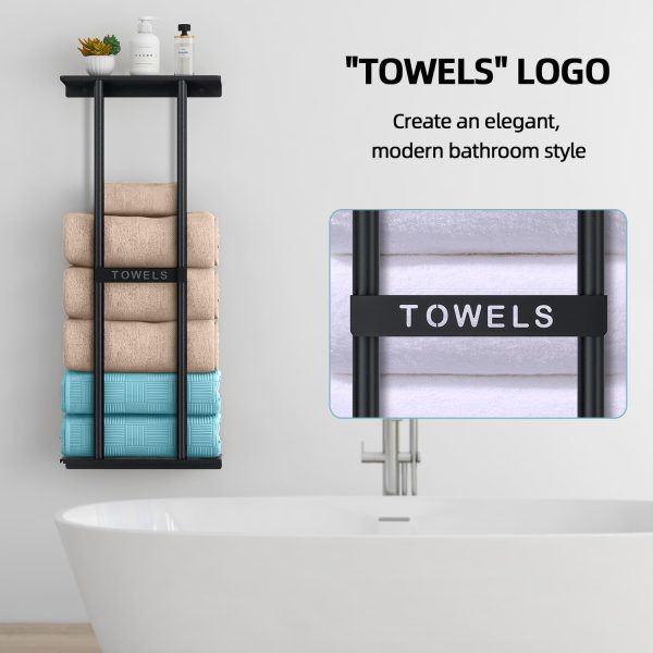 Bathroom Towel Storage Rack, Towel Racks for Bathroom Wall Mounted 30 inch with Shelf Can Holds 6 Large Towels, Wall Towel Rack for Rolled Towels, Black - Image 7