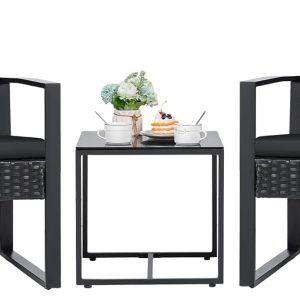 Flamaker 3 Pieces Patio Set Outdoor Wicker Furniture Sets Modern Rattan Chair Conversation Sets with Coffee Table for Yard and Bistro (Black)