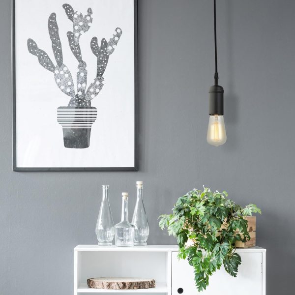 Globe Electric 64906 1-Light Pendant, Matte Black, Black Woven Fabric Cord, E26 Base Socket, Kitchen Island, Café, Decorative, Ceiling Hanging Light Fixture, Modern, Vintage, Bulb Not Included - Image 2