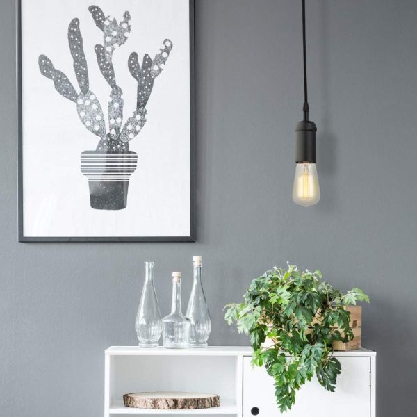 Globe Electric 64906 1-Light Pendant, Matte Black, Black Woven Fabric Cord, E26 Base Socket, Kitchen Island, Café, Decorative, Ceiling Hanging Light Fixture, Modern, Vintage, Bulb Not Included - Image 5
