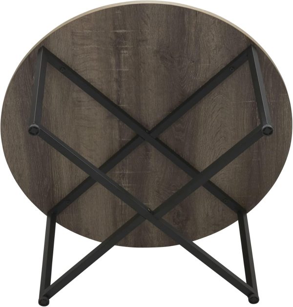Household Essentials Jamestown Round Coffee Table Ashwood Rustic Wood Grain and Black Metal 31.5 x 31.5, Taupe - Image 11