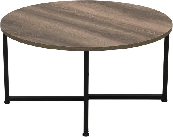 Household Essentials Jamestown Round Coffee Table Ashwood Rustic Wood Grain and Black Metal 31.5 x 31.5, Taupe - Image 8