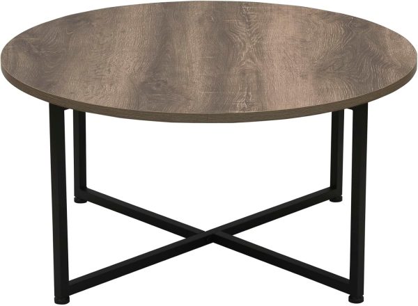 Household Essentials Jamestown Round Coffee Table Ashwood Rustic Wood Grain and Black Metal 31.5 x 31.5, Taupe - Image 9