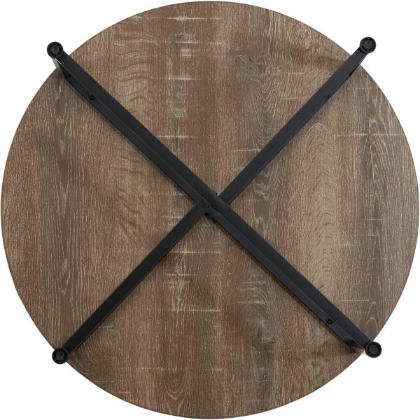 Household Essentials Jamestown Round Coffee Table Ashwood Rustic Wood Grain and Black Metal 31.5 x 31.5, Taupe - Image 10