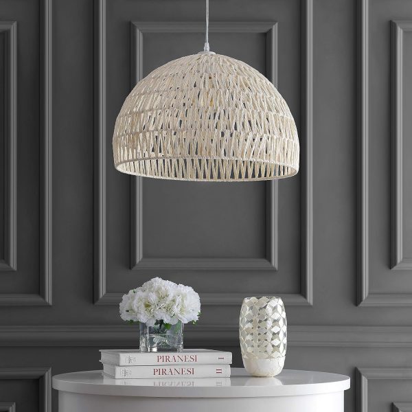 JONATHAN Y JYL6504A Campana 20" 1-Light Bohemian Modern Woven Rattan/Iron LED Pendant Farmhouse Coastal Adjustable Dining Room Living Room Kitchen Island Foyer Bedroom Hallway, Cream - Image 3