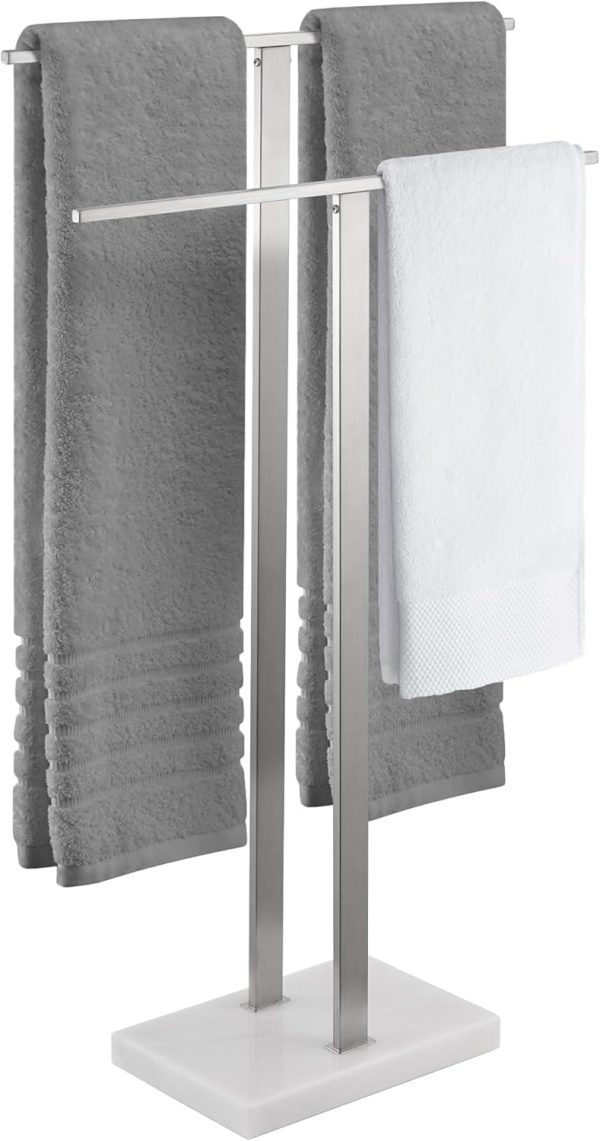 KES Standing Towel Rack 2-Tier Towel Rack Stand with Marble Base for Bathroom Floor, Upgrade Steady Design, Pro-Grade 18/8 Stainless Steel Brushed Finish, BTH217-2