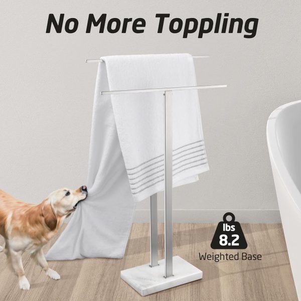 KES Standing Towel Rack 2-Tier Towel Rack Stand with Marble Base for Bathroom Floor, Upgrade Steady Design, Pro-Grade 18/8 Stainless Steel Brushed Finish, BTH217-2 - Image 2