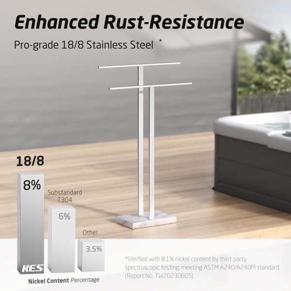 KES Standing Towel Rack 2-Tier Towel Rack Stand with Marble Base for Bathroom Floor, Upgrade Steady Design, Pro-Grade 18/8 Stainless Steel Brushed Finish, BTH217-2 - Image 4