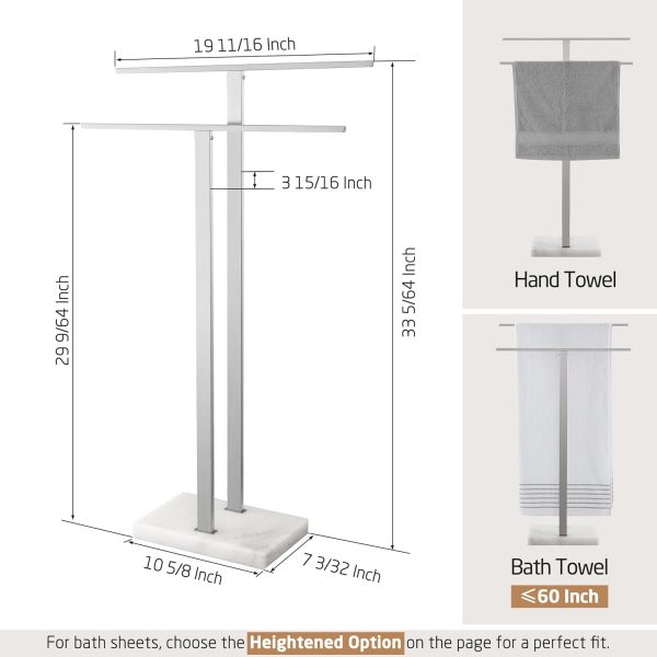 KES Standing Towel Rack 2-Tier Towel Rack Stand with Marble Base for Bathroom Floor, Upgrade Steady Design, Pro-Grade 18/8 Stainless Steel Brushed Finish, BTH217-2 - Image 5