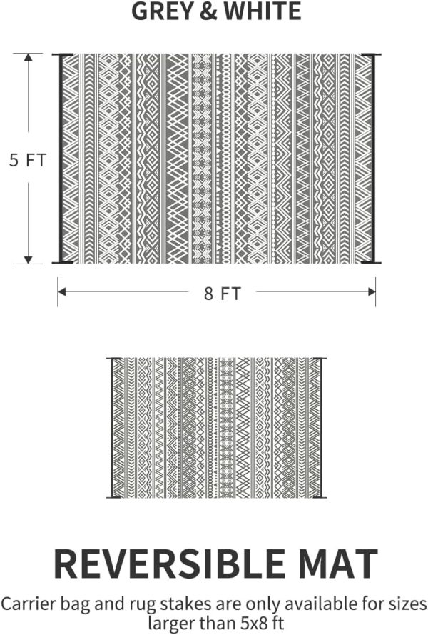MontVoo-Outdoor Rug Carpet Waterproof 5x8 ft Reversible Patio Rug RV Camping Rug-Plastic Straw Rug Outside Indoor Outdoor Area Rug for Patio Deck Balcony Picnic Beach Outdoor Decor Boho Grey - Image 2