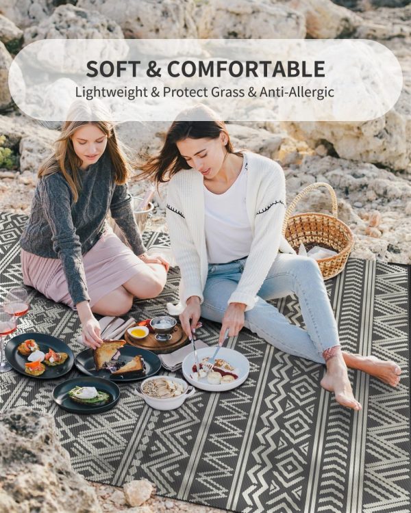 MontVoo-Outdoor Rug Carpet Waterproof 5x8 ft Reversible Patio Rug RV Camping Rug-Plastic Straw Rug Outside Indoor Outdoor Area Rug for Patio Deck Balcony Picnic Beach Outdoor Decor Boho Grey - Image 6