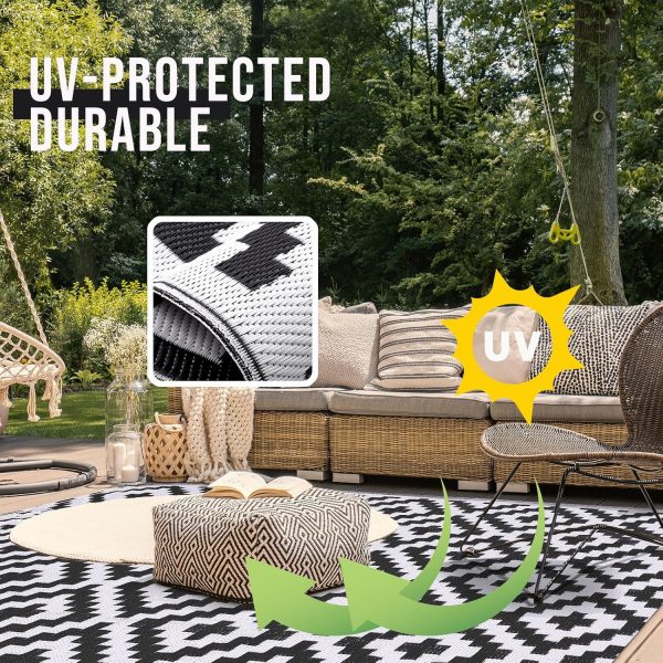 OLANLY Waterproof Outdoor Rug 5x8 ft, Reversible Plastic Straw Patio Rug for Camping, RV Mat Outside, Indoor Outdoor Carpet for Porch, Deck, Backyard, Camper, Balcony, Picnic, Black & White - Image 4