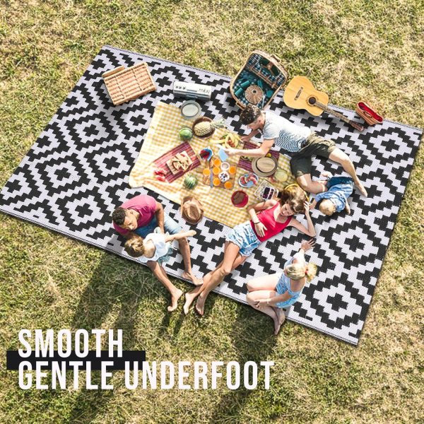 OLANLY Waterproof Outdoor Rug 5x8 ft, Reversible Plastic Straw Patio Rug for Camping, RV Mat Outside, Indoor Outdoor Carpet for Porch, Deck, Backyard, Camper, Balcony, Picnic, Black & White - Image 5