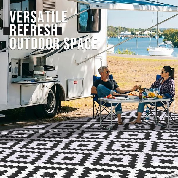 OLANLY Waterproof Outdoor Rug 5x8 ft, Reversible Plastic Straw Patio Rug for Camping, RV Mat Outside, Indoor Outdoor Carpet for Porch, Deck, Backyard, Camper, Balcony, Picnic, Black & White - Image 7