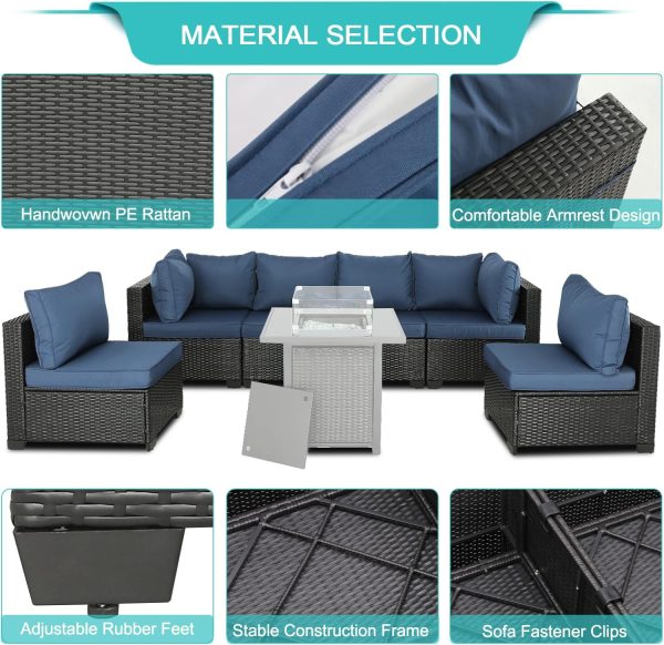 Patio Furniture Sets Outdoor Sectional PE Rattan Outdoor Furniture Patio Conversation Set with Cushions for Balcony Lawn and Garden 6 Pieces Couch Without Table (Expresso/Navy Blue) - Image 4