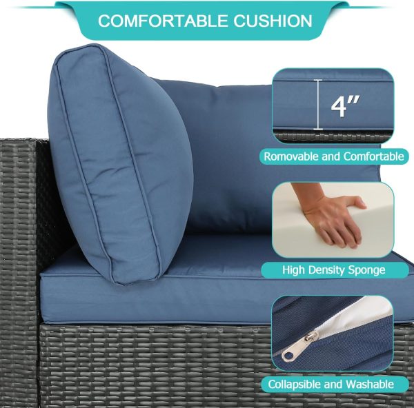 Patio Furniture Sets Outdoor Sectional PE Rattan Outdoor Furniture Patio Conversation Set with Cushions for Balcony Lawn and Garden 6 Pieces Couch Without Table (Expresso/Navy Blue) - Image 5