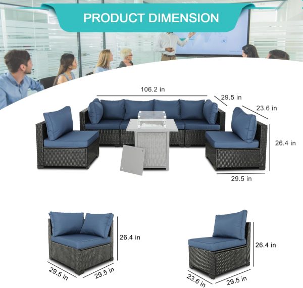 Patio Furniture Sets Outdoor Sectional PE Rattan Outdoor Furniture Patio Conversation Set with Cushions for Balcony Lawn and Garden 6 Pieces Couch Without Table (Expresso/Navy Blue) - Image 7